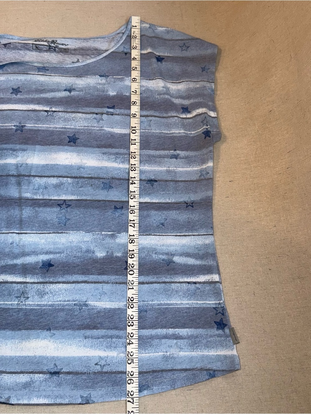 Eddie Bauer Blue White Abstract Stripe Star Pattern Scoop Neck Tee Top Plus Size - Picture 8 of 9